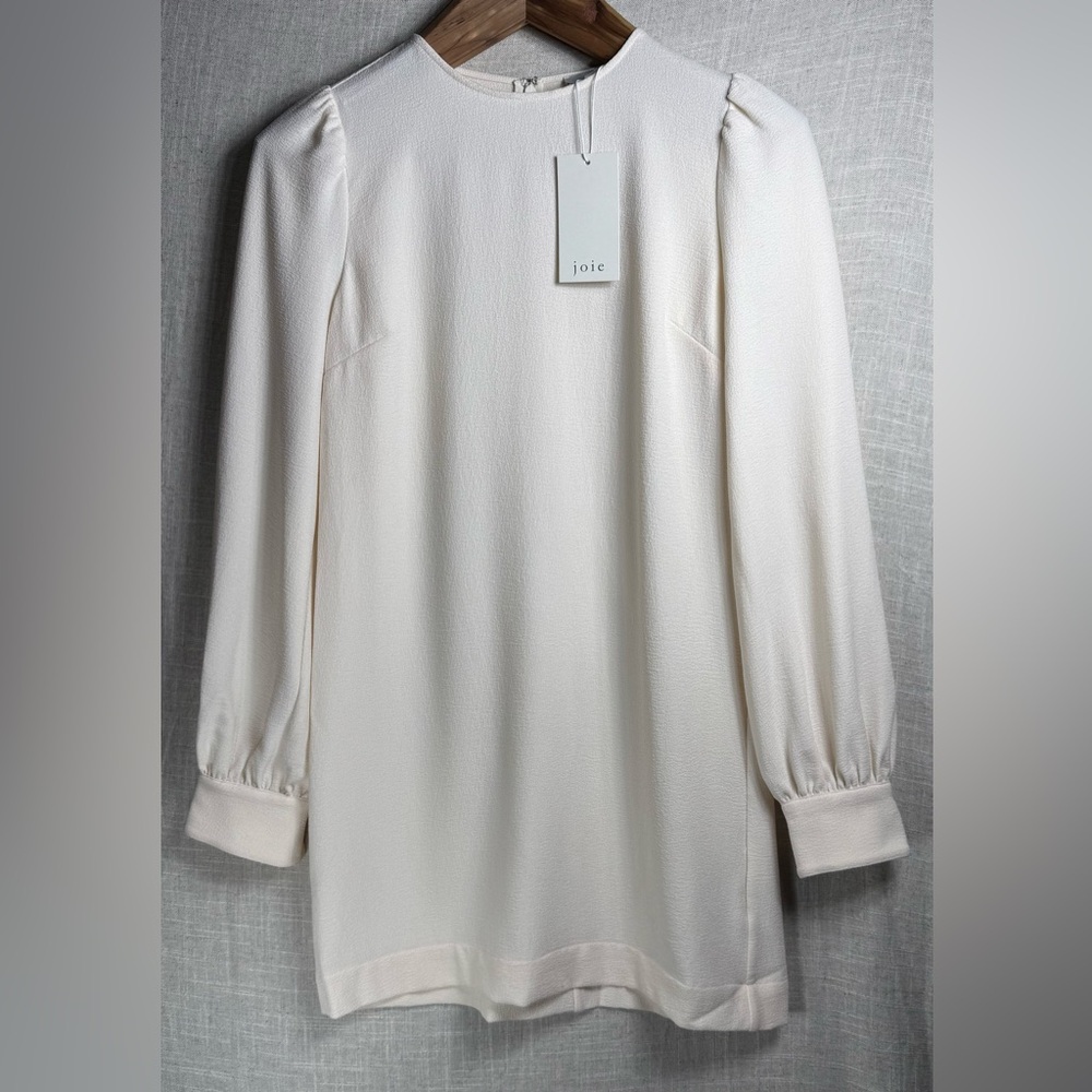 NWT Joie Ivory Long Sleeve Crepe Mini Shift Dress Size Small